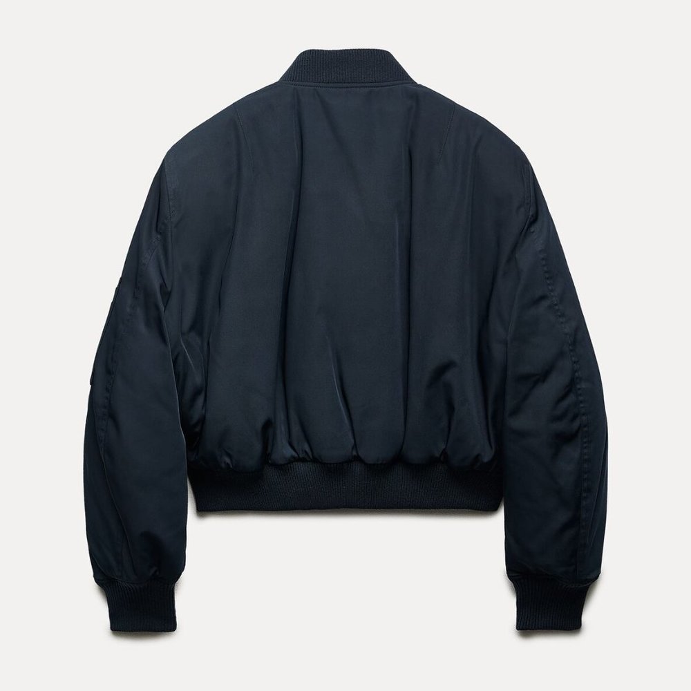 BLOGGER'S FAVE! Zara Short Bomber Jacket Navy Blue NWT - Picture 9 of 10